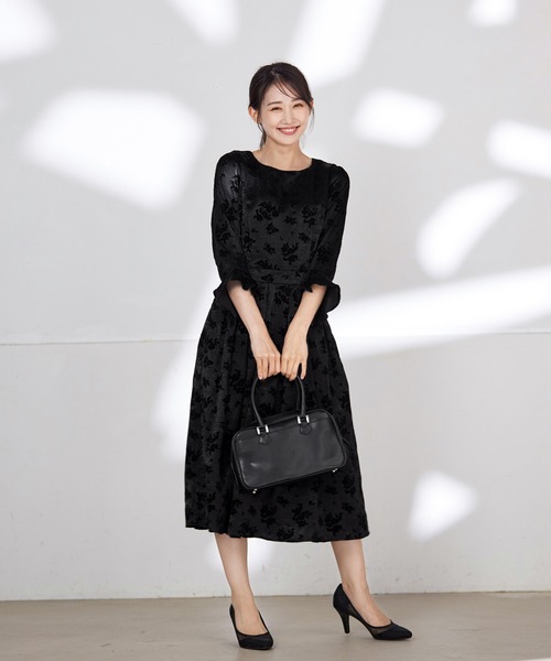 クリーニング済 後ろ姿が可愛い♡フレイアイディー フロッキーワンピース ブラック FRAY I.D / フレイアイディー フロッキーシュリンクレース