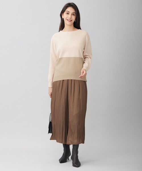 ◆タグ付き新品❮自由区❯洗えるビンテージサテンワイドパンツ/ウエストゴム/２３区 セール】 【WEB限定・ウエストゴム・長さ調整可・洗える・XS