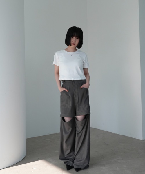 Uenui パンツ　3way グレー　ハーフパンツ　ジップ　ストライプ 3way stripe pants – Uenui
