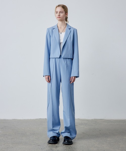 dlo ジップアップホワイトクロップジャケットL WASHER STRIPE LEFT SIDE DROPPED JACKET(XS White): Vintage