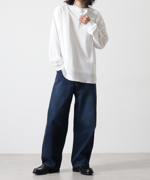 ワッフルカットソー 長袖 Tシャツ カットソー Yヘンリー