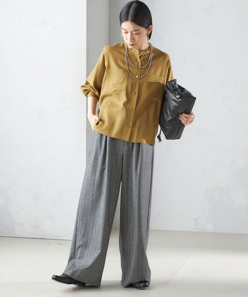 SHIPS for women / シップスウィメン 〈手洗い可能〉バンドカラー ショート 羽織り シャツ SHIPS ブラウス シャツ 「手洗い可能」バンドカラー ショート