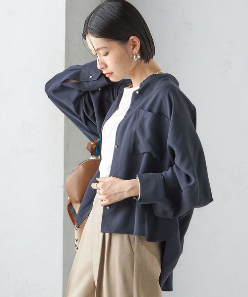 SHIPS for women / シップスウィメン 〈手洗い可能〉バンドカラー ショート 羽織り シャツ SHIPS ブラウス シャツ 「手洗い可能」バンドカラー ショート