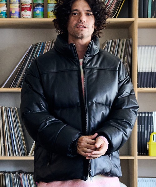 ダウンジャケット ダウン ADAMPATEK/leather looose down jacket/ラムレザールーズダウンジャケット メンズ レディーの画像