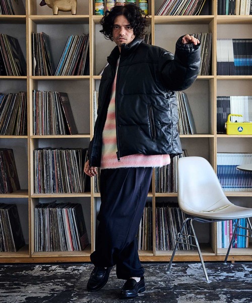 ダウンジャケット ダウン ADAMPATEK/leather looose down jacket/ラムレザールーズダウンジャケット メンズ レディーの画像
