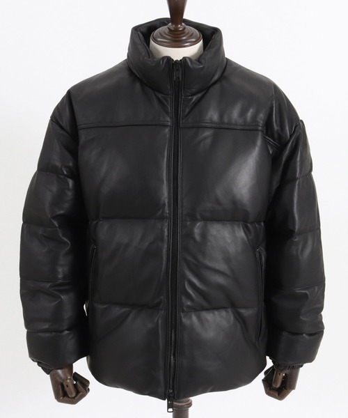ダウンジャケット ダウン ADAMPATEK/leather looose down jacket/ラムレザールーズダウンジャケット メンズ レディーの画像