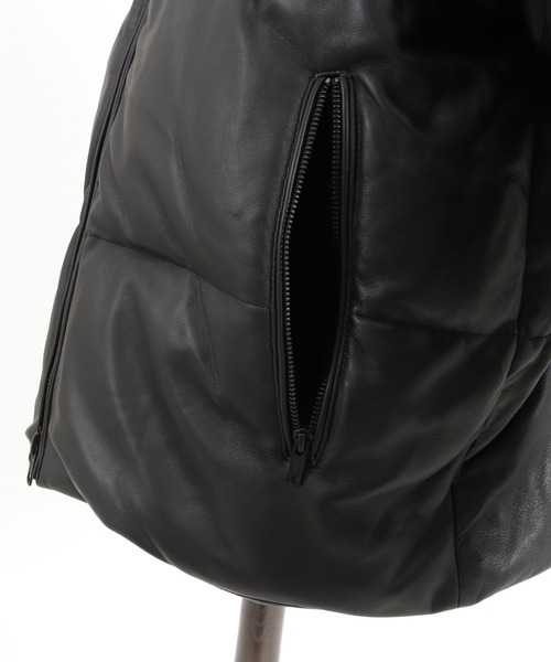 ダウンジャケット ダウン ADAMPATEK/leather looose down jacket/ラムレザールーズダウンジャケット メンズ レディーの画像