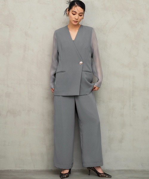 Flolia フロリア シアースリーブジャケット・オールインワンパンツ2点セット フロリア Flolia シアースリーブジャケット・オールインワンパンツの2