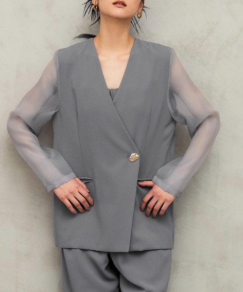 Flolia フロリア シアースリーブジャケット・オールインワンパンツ2点セット フロリア Flolia シアースリーブジャケット・オールインワンパンツの2