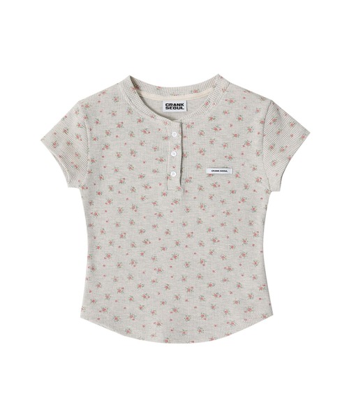 tシャツ 「CRANK」FLOWER HENLEY NECK TOP / 「クランク」フラワーヘンリーネックTシャツ レディース CRANK（クランク）の「【CRANK】FLOWER HENLEY NECK TOP