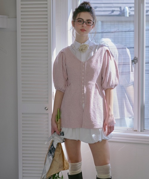 美品 SHEER SR シアー AWESOME PUFF KNIT パフスリーブ ニット セーター F ホワイト レディース 古着 中古 ur's ニット セーター 襟付きパフスリーブニット レディース