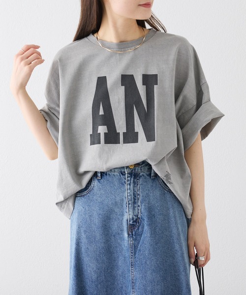 PUAL CE CIN グレー ロゴTシャツ 半袖 pual ce cin tシャツ スーピマコットンBIGロゴショートTシャツ