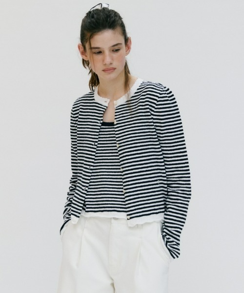 カーディガン boucle stripe cardigan レディース