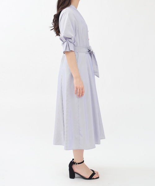 現行✨極美品✨ビアズリー 袖ボリュームスキッパーワンピース リネン 麻 ホワイト 袖ボリュームスキッパーワンピース （ロング・マキシ丈