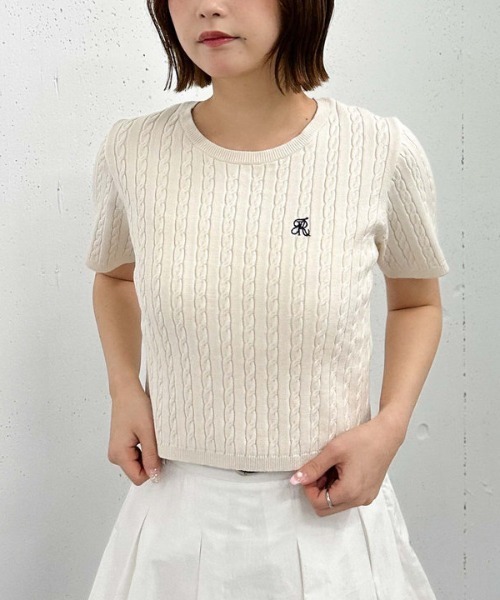 archives ニット セーター ハーフスリーブロゴ刺繍ケーブル