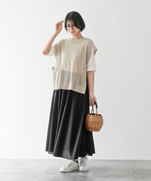 r・p・s ベスト ジレ 透かし総柄サイドリボンワイドニットベスト