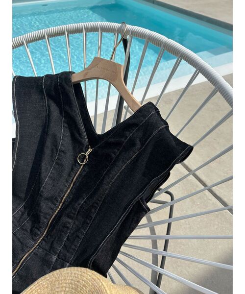 Pinue フレアスリーブシャツワンピース　デニム ワンピース シャツワンピース デニムワンピース ワンピドレス 膝