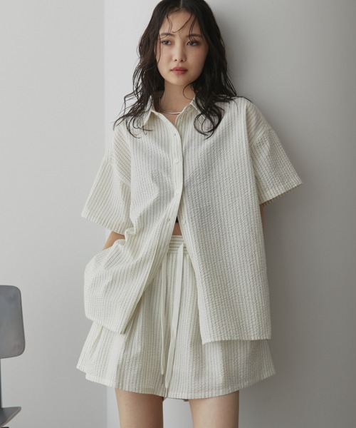 レディース ストライプハーフスリーブシャツ ストライプハーフスリーブシャツ【SET UP可能】（シャツ