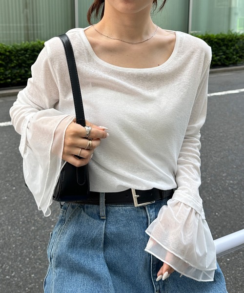 RANAN（ラナン） tシャツ フレアーチュール袖スラブシアープルオーバー