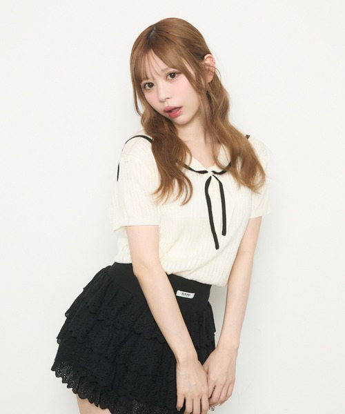 ella_selectshop eLLa エラ　セーラー襟半袖　ニット　Tシャツ ella_selectshop eLLa エラ セーラー襟半袖 ニット Tシャツ