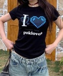 tシャツ 半袖 I LOVEハートプリントTシ...の詳細画像1