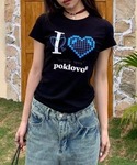 tシャツ 半袖 I LOVEハートプリントTシ...の詳細画像2