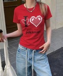 tシャツ 半袖 I LOVEハートプリントTシ...の詳細画像4