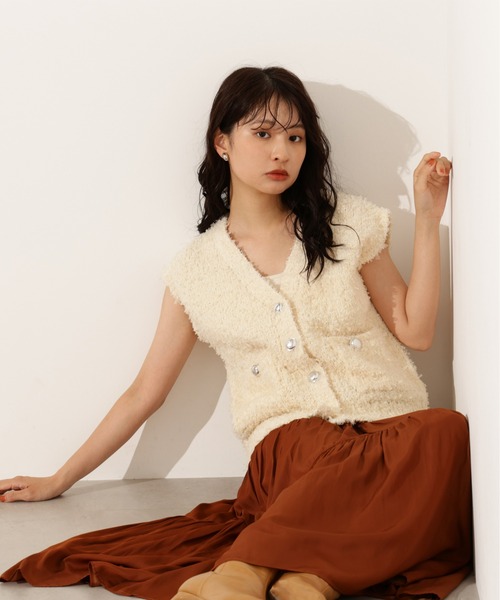 ベスト ジレ Vネックニットジレ レディース