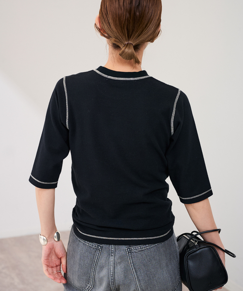 FRAMeWORK tシャツ カラーステッチサーマルコンパクトトップス
