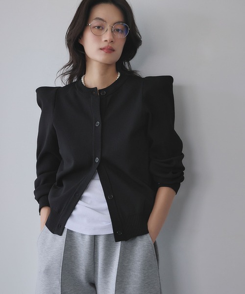 ブラック カーディガン 並行輸入 ELFRANK カーディガン 「2025AW」パワーショルダー クルーネック