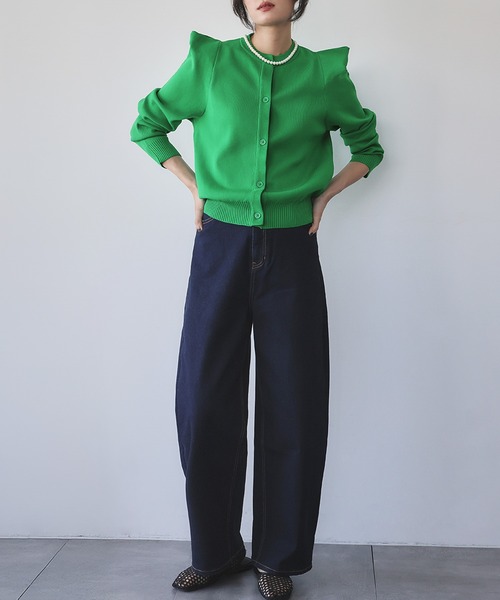 ELFRANK カーディガン 「2025AW」パワーショルダー クルーネック