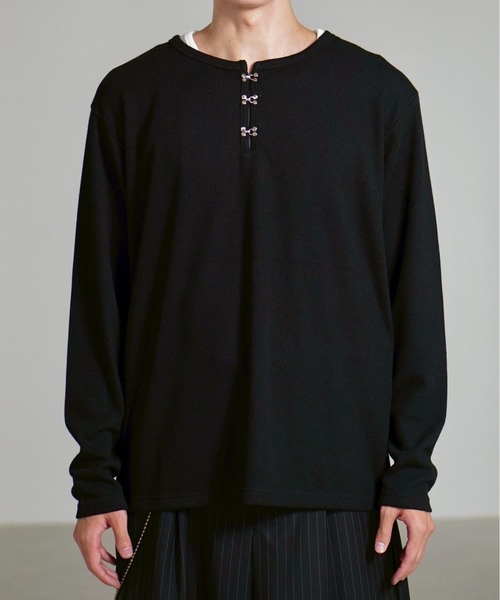 shishikui open collar 黒長袖ニット Chikashitsu+（チカシツプラス） セーター ニット 「Chikashitsu +