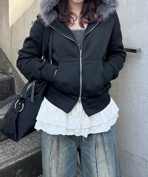 新品アバクロ ダブルジップ 裏地ファー パーカー アバクロ 裏ファー付きジップアップパーカー - メルカリ