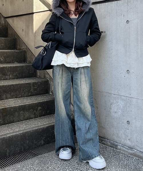 パーカー ファーフード付ダブルジップパーカー レディース : ZOZOTOWN