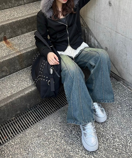 パーカー ファーフード付ダブルジップパーカー レディース : ZOZOTOWN