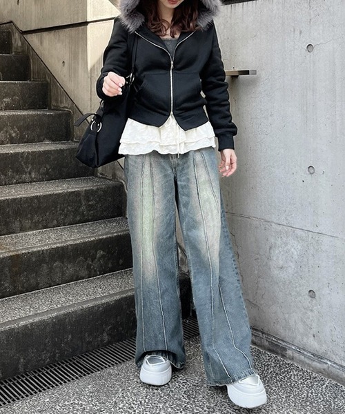 パーカー ファーフード付ダブルジップパーカー レディース : ZOZOTOWN