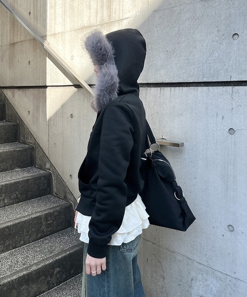 パーカー ファーフード付ダブルジップパーカー レディース : ZOZOTOWN