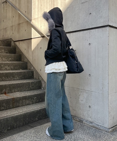 パーカー ファーフード付ダブルジップパーカー レディース : ZOZOTOWN