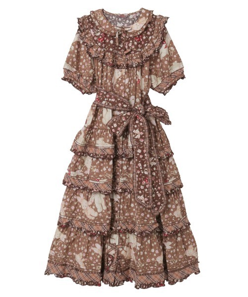 PINK HOUSE ワンピース バラ園うさぎプリントヨークワンピース