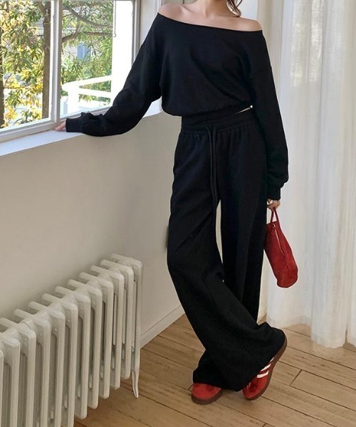 FAVORITO セットアップ スウェットオフショルダートップス＋ワイド