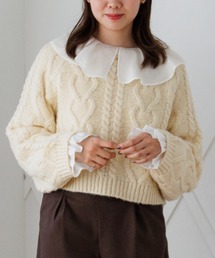 USED vintage . 花柄 刺繍 アラン編み タートルネック ニット flower - USED vintage . 花柄 刺繍 アラン編み タートルネック ニット