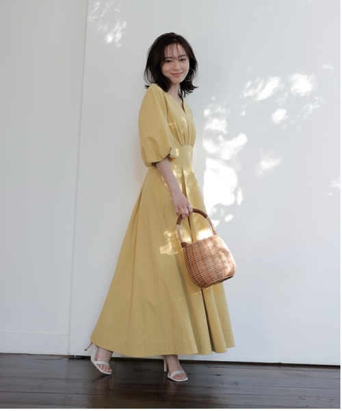 「anuans」 半袖ワンピース MEDIUM イエロー レディース_画像4