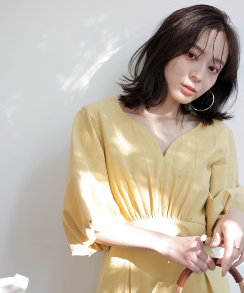 「anuans」 半袖ワンピース MEDIUM イエロー レディース_画像5