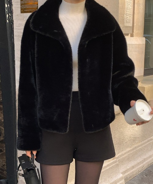 ブルゾン アウター ショート丈フェイクファージャケット レディース