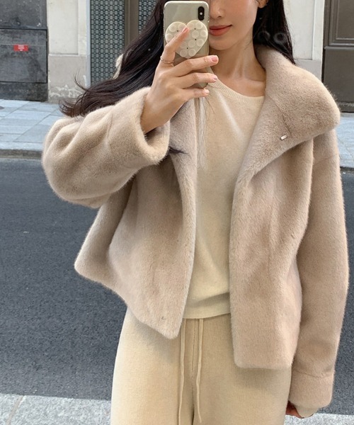 ブルゾン アウター ショート丈フェイクファージャケット レディース