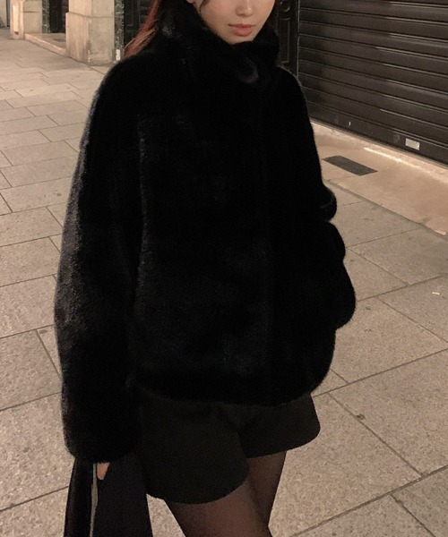 ブルゾン アウター ショート丈フェイクファージャケット レディース