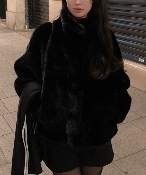 ブルゾン アウター ショート丈フェイクファージャケット レディース