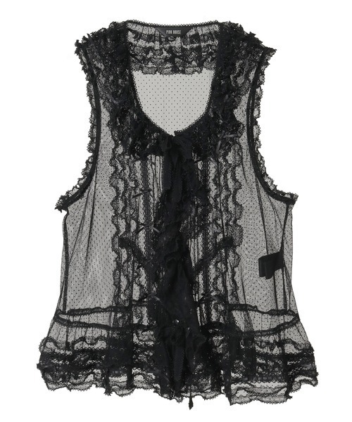 ピンクハウス　黒 ベスト PINK HOUSE（ピンクハウス） ベスト ジレ ドットチュールベスト