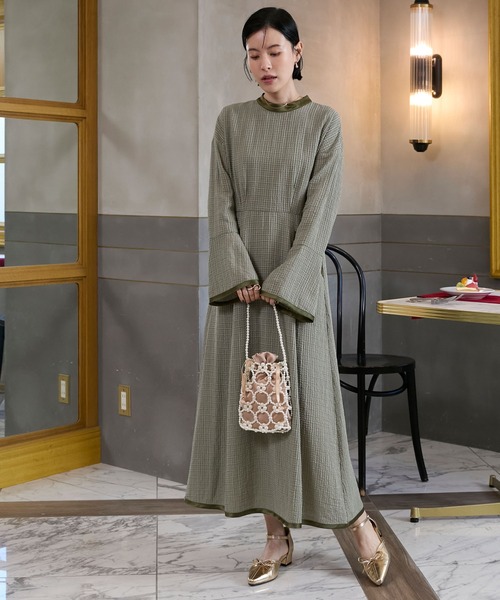 Lipsy グリーン フレアミディワンピース forksy.（フォルクシー） 長袖ワンピース FREE グリーン レディース