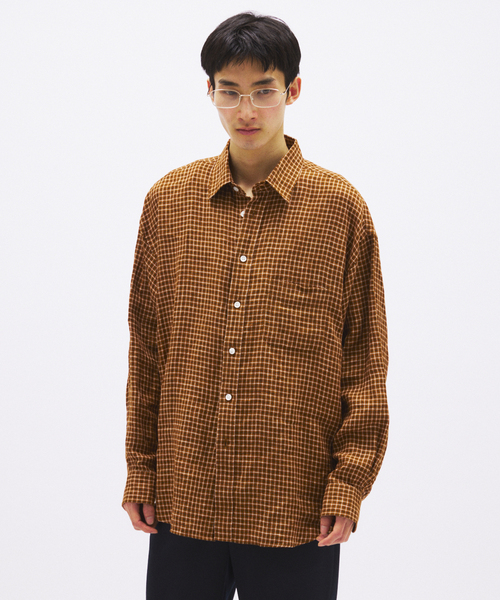 JOURNAL STANDARD リネン100％ オーバーシャツ オレンジ JOURNAL STANDARD（ジャーナルスタンダード） シャツ チェック ソフト